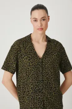 Medicine bluza din amestec de in femei, culoarea verde, modelator imagine