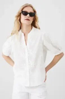 Medicine bluza din bumbac femei, culoarea alb, in modele florale imagine