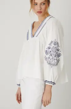 Medicine bluza din bumbac femei, culoarea alb, in modele florale imagine