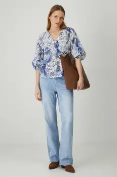 Medicine bluza din bumbac femei, culoarea alb, modelator imagine