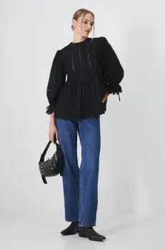 Medicine bluza din bumbac femei, culoarea negru, cu imprimeu imagine