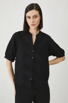 Medicine bluza din bumbac femei, culoarea negru, in modele florale imagine