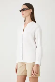 Medicine bluza din in culoarea alb, neted imagine