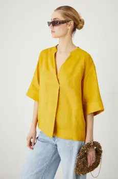 Medicine bluza din in culoarea galben, neted imagine