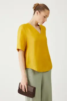 Medicine bluza din in culoarea galben, neted imagine