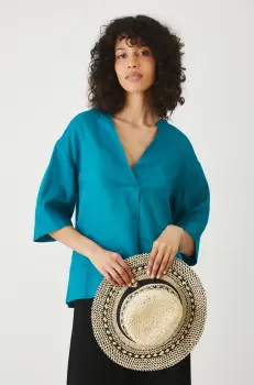 Medicine bluza din in culoarea verde, neted imagine