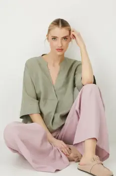 Medicine bluza din in culoarea verde, neted imagine