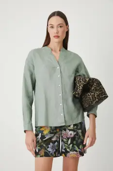 Medicine bluza din in culoarea verde, neted imagine