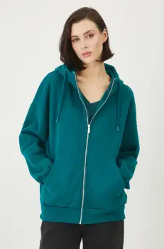 Medicine bluza femei, culoarea verde, cu gluga, neted imagine