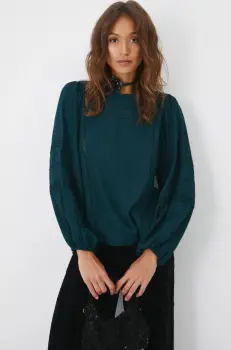 Medicine bluza femei, culoarea verde, in modele florale imagine