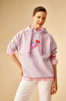 Medicine bluza femei, culoarea violet, cu gluga, cu imprimeu imagine