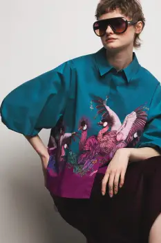 Medicine bluza tip camasa pentru femei, din bumbac imagine