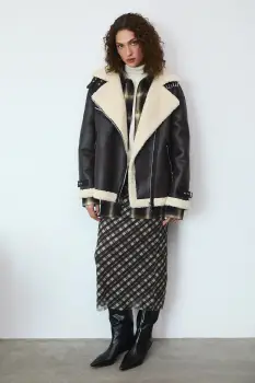 Medicine geaca biker culoarea maro, de tranzitie, oversize imagine