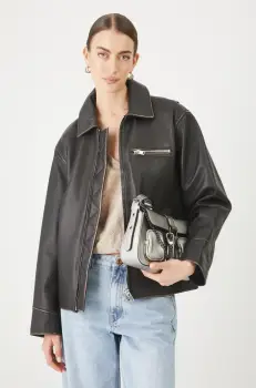 Medicine geaca biker de piele culoarea maro, de tranzitie imagine