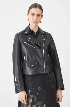 Medicine geaca biker de piele culoarea negru, de tranzitie imagine