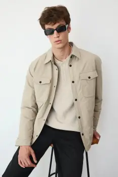 Medicine geaca cu aspect de camasa culoarea bej imagine