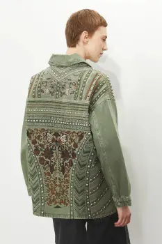 Medicine geaca de blugi din bumbac culoarea verde, de tranzitie imagine