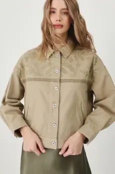 Medicine geaca de blugi din bumbac culoarea verde, de tranzitie, oversize imagine