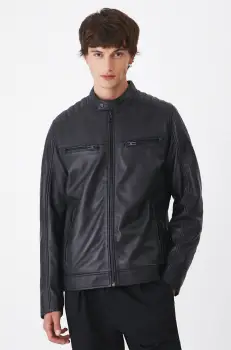 Medicine geaca de piele barbati, culoarea negru, de tranzitie imagine