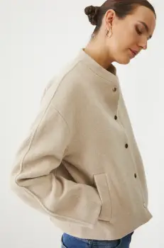 Medicine geaca din amestec de lana femei, culoarea bej, de tranzitie, oversize imagine