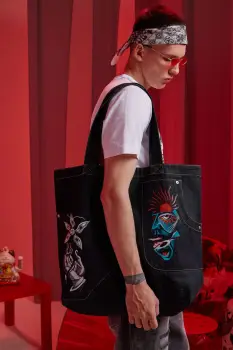 Medicine geanta din denim culoarea negru imagine