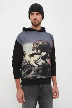 Medicine hanorac de bumbac culoarea negru, cu gluga, modelator imagine