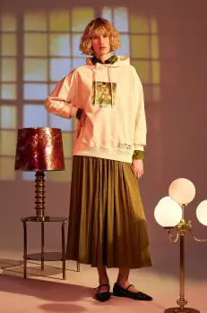 Medicine hanorac de bumbac femei, culoarea bej, cu gluga, cu imprimeu imagine