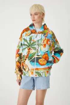 Medicine hanorac din bumbac gluga multicolora pentru femei cu model imagine