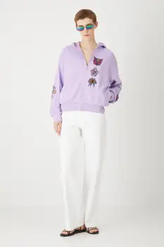 Medicine hanorac din bumbac negru pentru femei cu gluga cu imprimeu imagine