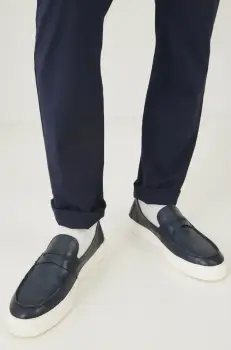 Medicine mocasini de piele barbati, culoarea albastru marin imagine