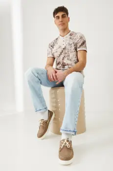 Medicine mocasini din piele intoarsa barbati, culoarea bej imagine