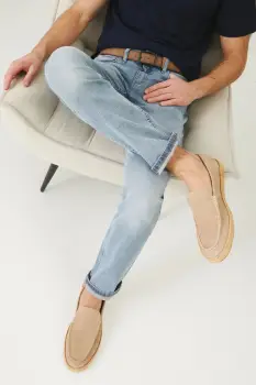 Medicine mocasini din piele intoarsa barbati, culoarea bej imagine