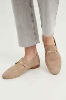 Medicine mocasini din piele intoarsa femei, culoarea bej, cu toc plat imagine