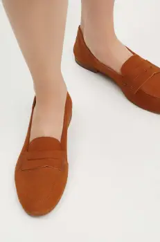 Medicine mocasini din piele intoarsa femei, culoarea maro, cu toc plat imagine