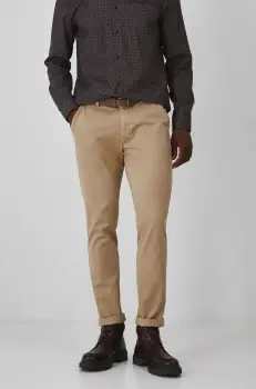 Medicine pantaloni barbati, culoarea bej, cu fason chinos imagine