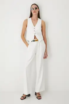 Medicine pantaloni culoarea alb, lat, high waist imagine