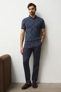 Medicine pantaloni culoarea albastru marin, cu fason chinos imagine