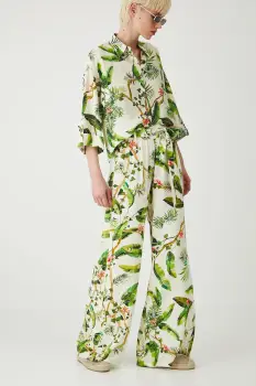 Medicine pantaloni culoarea bej, lat, medium waist imagine