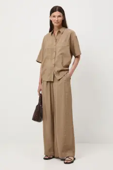 Medicine pantaloni culoarea bej, lat, medium waist imagine