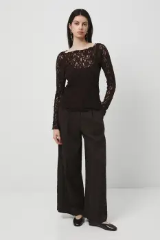 Medicine pantaloni culoarea maro, lat, high waist imagine