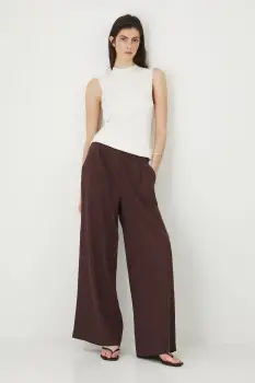 Medicine pantaloni culoarea maro, lat, high waist imagine