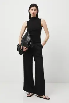 Medicine pantaloni culoarea negru, lat, high waist imagine