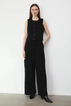 Medicine pantaloni culoarea negru, lat, high waist imagine