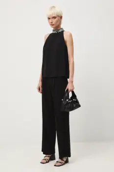 Medicine pantaloni culoarea negru, lat, medium waist imagine