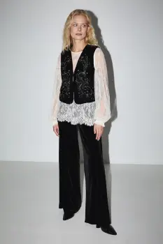 Medicine pantaloni culoarea negru, lat, medium waist imagine