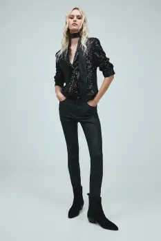 Medicine pantaloni culoarea negru, mulata, medium waist imagine