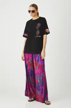 Medicine pantaloni culoarea roz, lat, medium waist imagine