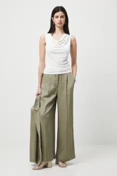 Medicine pantaloni culoarea verde, lat, high waist imagine