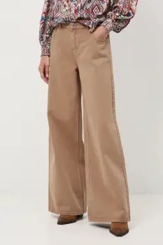 Medicine pantaloni de bumbac culoarea maro, lat, medium waist imagine