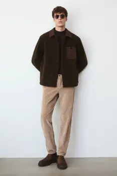 Medicine pantaloni de catifea cord culoarea bej imagine